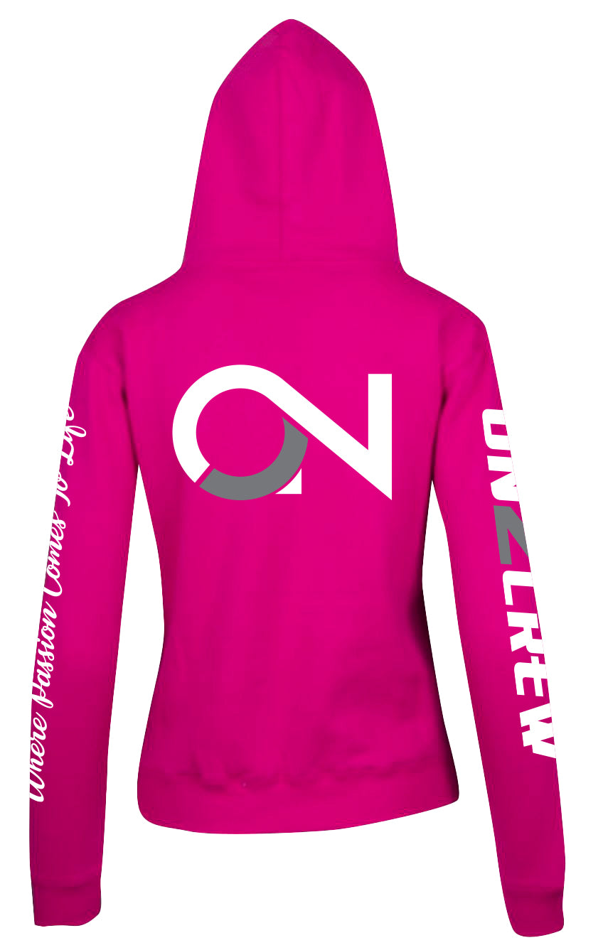 Women's/Kids On2Crew Fleece ZIP Hoodie - Hot Pink/White